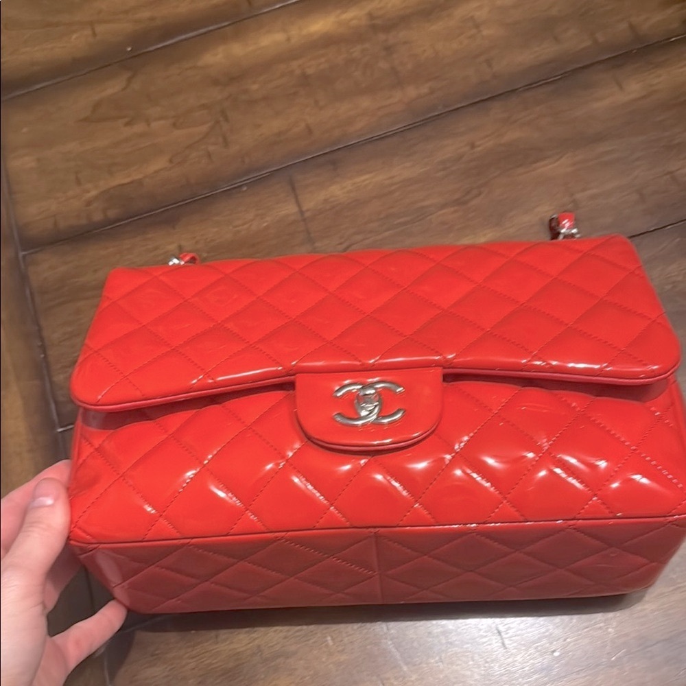 CHANEL Red Patent leather jumbo double flap bag - Picture 5 of 9